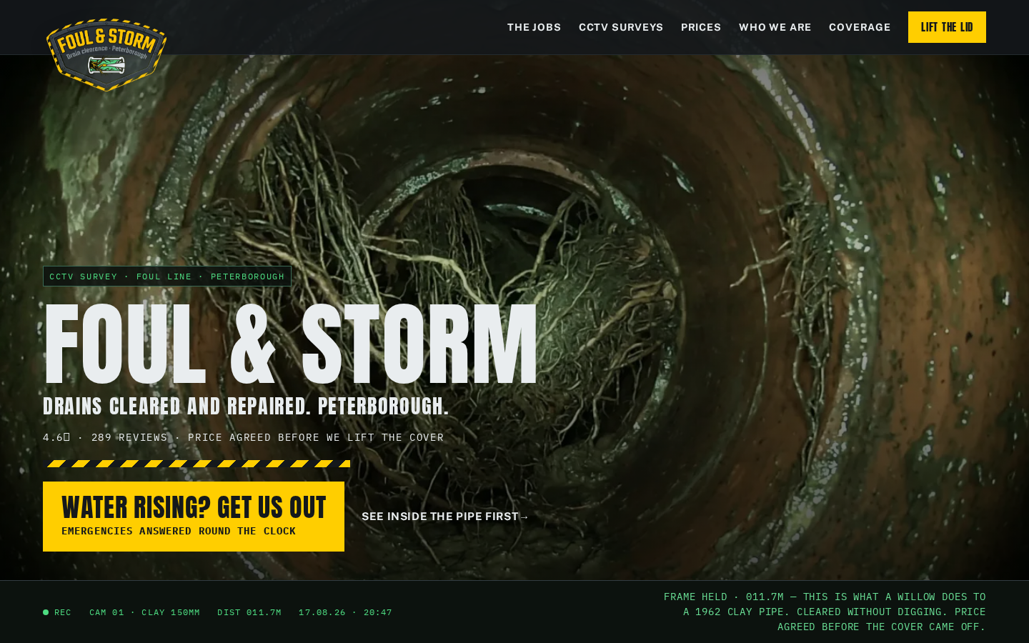 Foul & Storm home page on a desktop screen