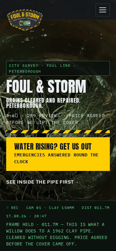 Foul & Storm home page on a phone